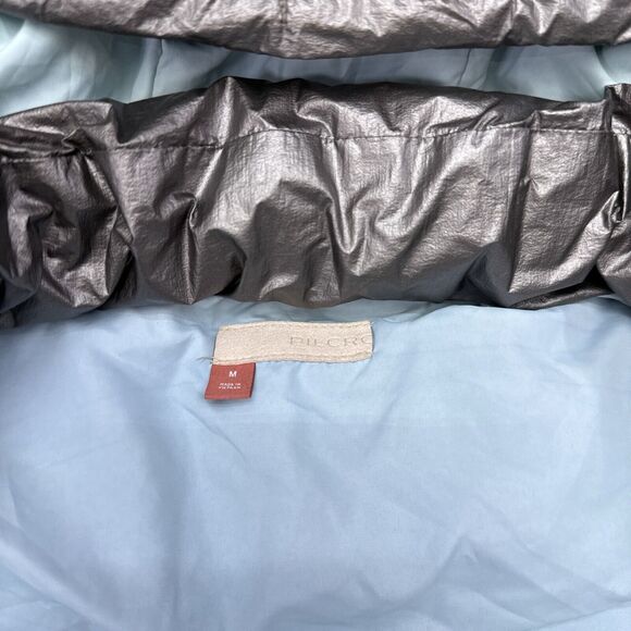 Pilcro Puffer Vest Size Medium Silver Anthropologie Hooded Apres‎ NO ZIPPER - Picture 6 of 10
